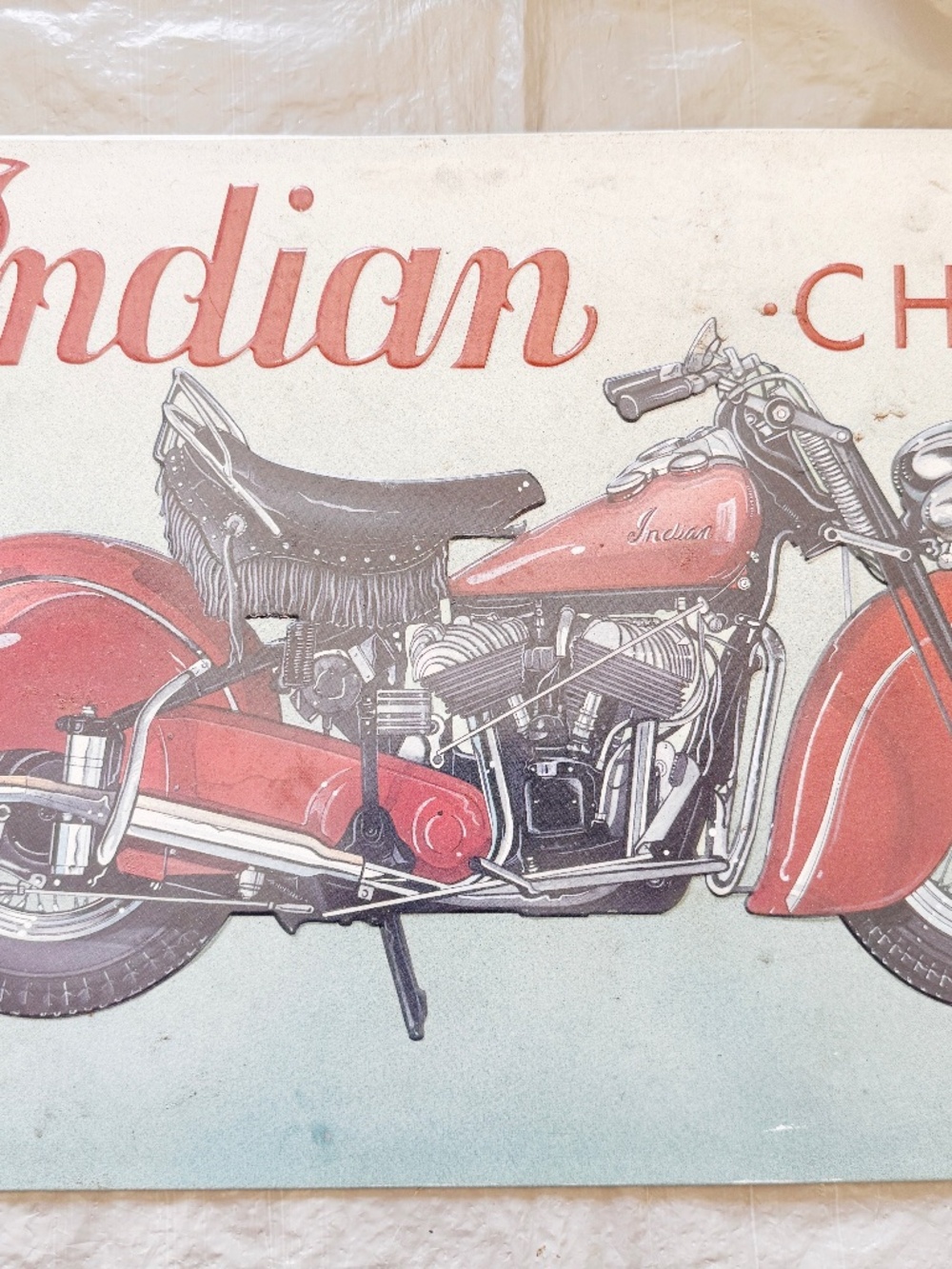 Vintage Indian Chief Motorcycle Wall Decor Embossed Tin Metal Sign AAA Sign Co